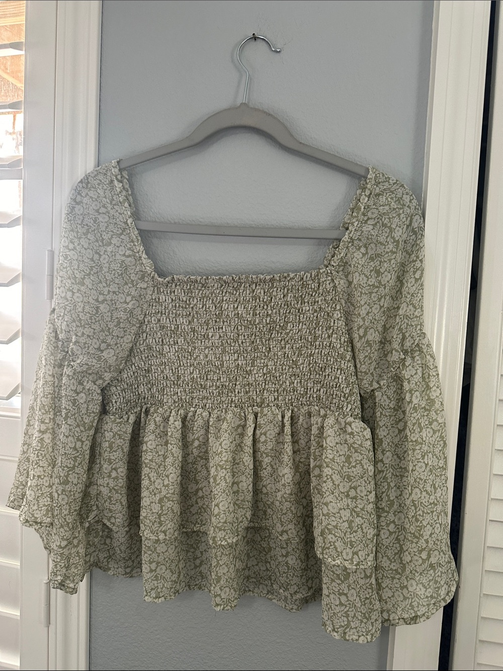 rave Sage Floral Smocked Peplum Blouse